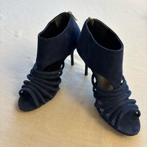 Schutz Suede Platform Multi Strap Sandals Navy 7B | Statement